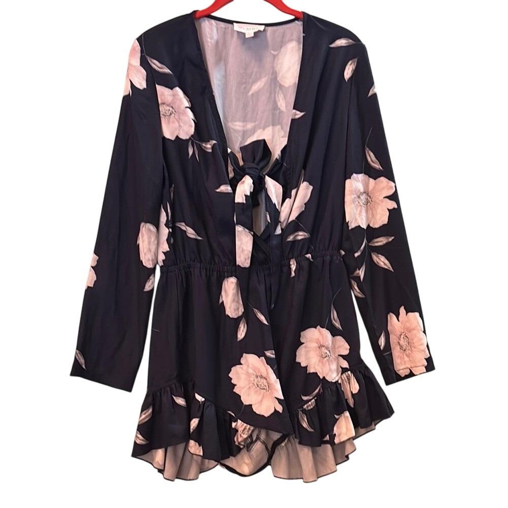 L'ATISTE By‎ Amy Floral Navy Blue and Pink Long Sleeve Flowy Romper Size Large
